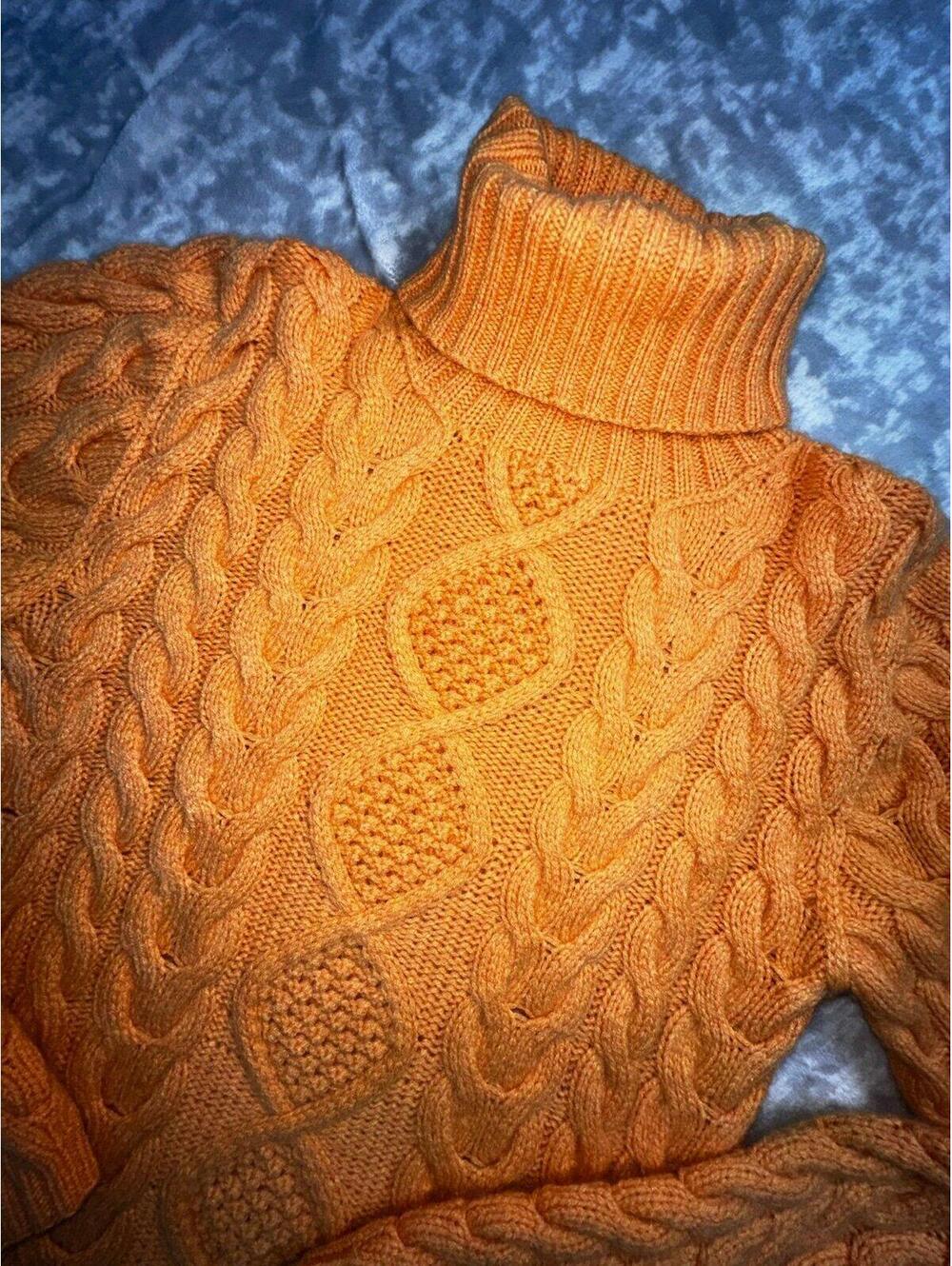 Autum Cashmere Cable Knit Turtleneck Orange Sweater Women’s Small old money
